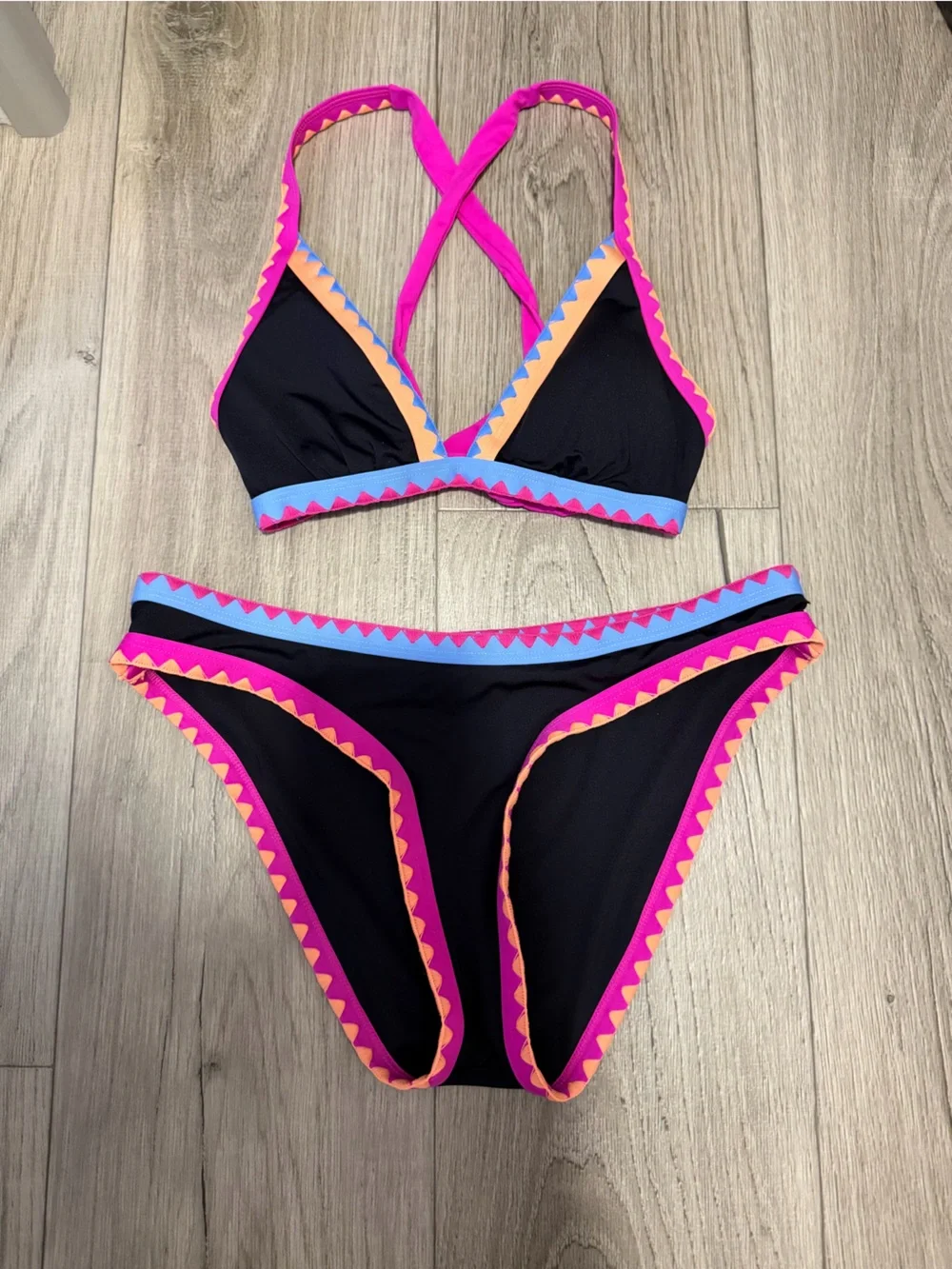 Lucky Brand Black Bikini with Pink, Blue & Orange Trim